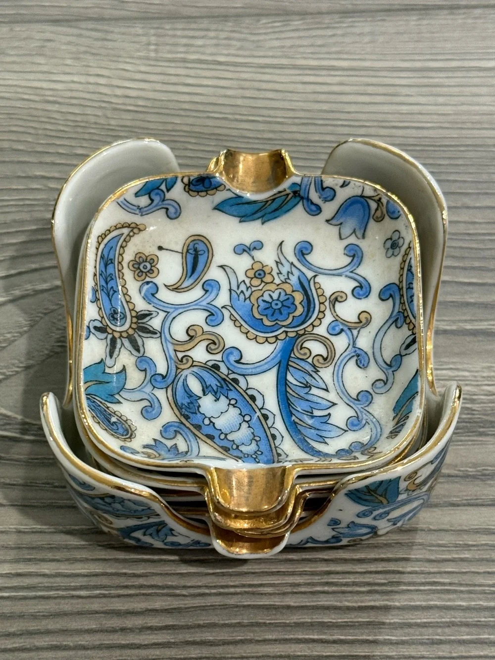 Blue Paisley Gold-Trim Decorative Trinket Dish Set